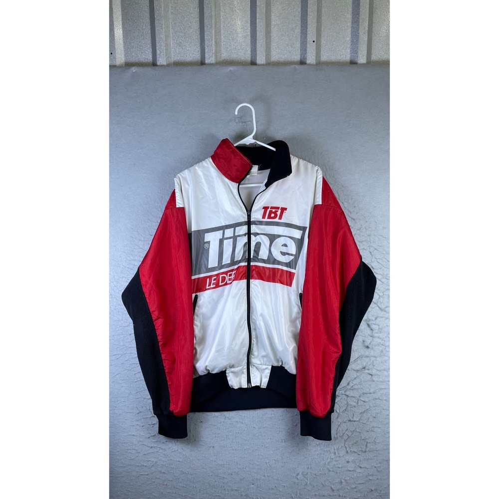 Time Sport Cycling Jacket Mens L White Red Good Vintage TBT Le Defi Windbreaker